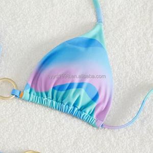 Bikini Sexy Pequeño con Diseño Único, Estampado y Rayas, Sujetador Push-Up, Traje de Baño y Ropa de Playa con Flecos - Product Image 3