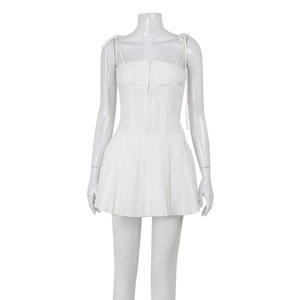 เดรสทรงเอไลน์สีทึบสำหรับผู้หญิงแฟชั่นเซ็กซี่สายเดี่ยวแขนกุดสายเดี่ยวเดรสสั้นเข้ารูปผูกเอว - Product Image 5