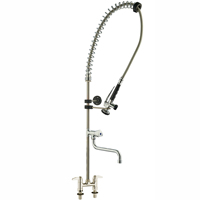 Robinet de cuisine double levier avec douchette de pré-évier, bec flexible col de cygne, en laiton sans plomb, finition chromée, fixation sur comptoir, tête de pulvérisation à ressort, usage commercial