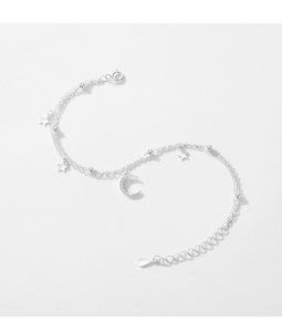 925 Silver Star Moon Silver Tone Star Moon Double Layer <b>Bracelet</b> <b>Adjustable</b> Celestial Charm Chain <b>Bracelet</b> - Product Image 5