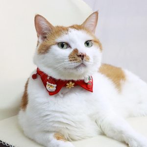 Kerah poliester mewah kucing dan anjing natal merah dengan cincin motif kartun leher hewan peliharaan klasik - Product Image 4