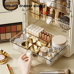 Boîte de rangement cosmétique en plastique haut de gamme, grande capacité, pliable, anti-poussière, organisateur de soins de la peau, coiffeuse, armoire à maquillage - Product Image 2