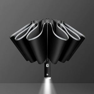 Parapluie pliant automatique 3 volets avec lumière LED, revêtement noir inversé, protection solaire et pluie, impression de logo personnalisée - Grande Vente - Product Image 1