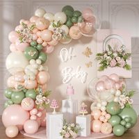 Kit de guirlande de ballons vert sauge et bleu poussière, arche en latex crème rétro, décoration de fond pour fête prénatale unisexe et anniversaire