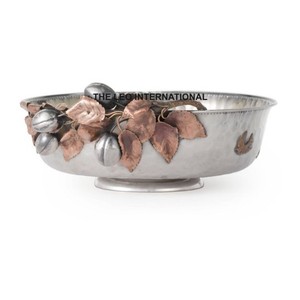 <b>Silver</b> Color Hammered Texture <b>Top</b> Leaf Shape Design Bowl Aluminum Metal Dining Table Home Decorative Bowl - Product Image 6