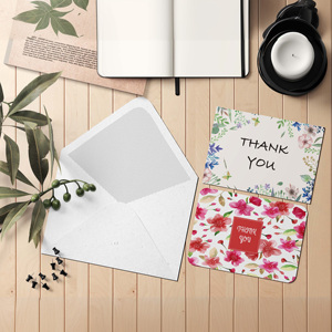 Conception <span class=keywords><strong>personnalisée</strong></span> en usine Fleur <span class=keywords><strong>personnalisée</strong></span> imprimée à la main Cadeau de boutique de mariage Cartes de remerciement avec enveloppes - Product Image 4