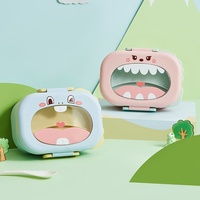 Boîte à lunch en acier inoxydable 304 à double compartiment avec couvercle, motif dessin animé mignon, grande capacité, pour enfants, avec cuillère