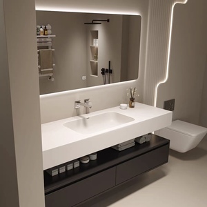 Intelligent double-layer rock panel LED <b>mirror</b> storage cabinet combination bathroom cabinet - Product Image 3