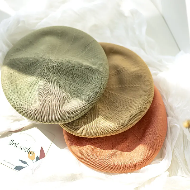 春と夏の薄いファッションレトロニット画家帽子卸売女性のリネンシンプルな無地韓国風ベレー帽帽子