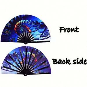 Abanico de mano Rave Clack con varillas de bambú de 33 cm, abanico de Kung Fu de tela plegable de nailon para discoteca - Product Image 1