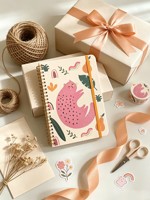 Carnet à spirale en gros, motif chat de dessin animé pastel doux, imprimé fruits et plantes tropicales, journal à couverture rigide pour les amoureux des chats, cadeau de rentrée scolaire