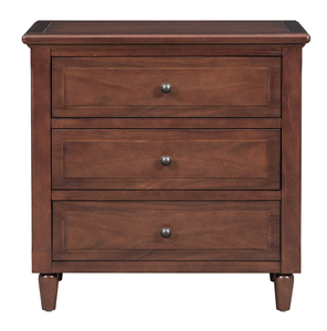 Modern Wood Nightstand with 3 Drawers and Smooth Gliding Rails Eco-Friendly <b>Bedside</b> Cabinet with Metal Handle - Product Image 2