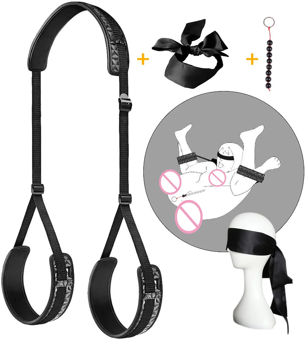 Toptan erotik seksi ürünler bölünmüş açık bacak elmas desen M deri kemer Eyemask ile kadınlar için Bdsm seks yatak esaret seti adam