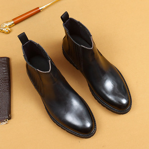Bottines en cuir de style britannique à semelle épaisse, mi-mollet, en cuir véritable, type Chelsea, chaussures montantes pour affaires, formelles et décontractées - Product Image 5