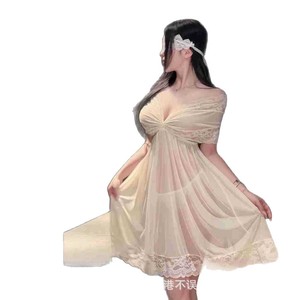 Sexy lace deep V nightgown, see-through, no-undress flirtatious sleepwear set for late-night eroticism - Product Image 2