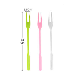 Uzun saplı Modern tek kullanımlık şeffaf pembe ve yeşil plastik çatallar parti meyve servisi için bireysel sargı - Product Image 5