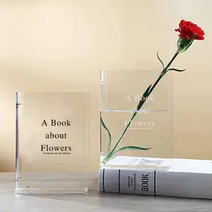 Hot selling modern bookshelf decor clear book vase acrylic flower vase