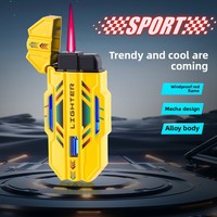 Briquet torche style Mecha, coupe-vent, flamme rouge, rechargeable au butane, avec lumière LED tendance