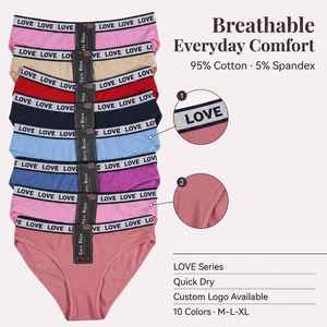 Slip da Donna Personalizzati all'Ingrosso con Elastico in Gomma, Stile Serie LOVE, Comodi e Traspiranti - Product Image 2