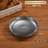 Assiette ronde vintage en acier inoxydable double couche, épaissie et vieillie, pour service de barbecue, fondue et snacks en restaurant