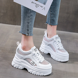 Wear-resistant inner-height white sneakers for <b>women</b>, new 2026 spring/summer style, breathable thick-soled platform casual shoes - Product Image 4