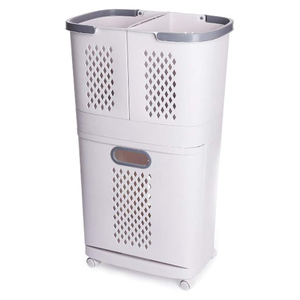 Modern Sanitary Large Plastic <b>Laundry</b> <b>Basket</b> Sturdy Lid Wheels PP Material Eco-Friendly Household Clothes Storage Conveniently - Product Image 1
