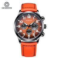 Montre-bracelet OCHSTIN pour homme, luxe, cuir véritable, aiguilles lumineuses, quartz, jour/date, rétro, vintage, chronographe, 42 mm
