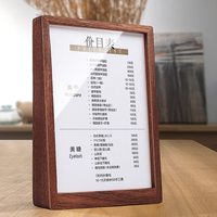 Signe de table double face transparent avec socle en bois présentoir de signe de menu en forme de T pour table de bureau d'hôtel de restaurant de mariage