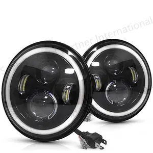 7" Inch Round LED Headlight angel eye headlights for Jeep