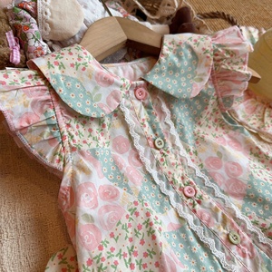 Conjunto <span class=keywords><strong>de</strong></span> 2 piezas con estampado floral para niña, cuello <span class=keywords><strong>de</strong></span> muñeca, manga con volantes, falda <span class=keywords><strong>de</strong></span> encaje escalonada, <span class=keywords><strong>ropa</strong></span> <span class=keywords><strong>de</strong></span> verano - Product Image 3