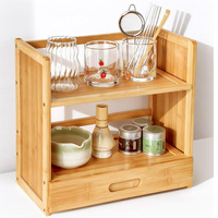 Support de rangement multifonctionnel en bambou à double niveau de qualité alimentaire pour matcha et café, avec porte-tasses et étagère pour fouet à matcha