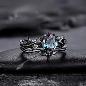Anillos de circonita azul místico con corte de pera ZhuQian al por mayor, juego de 2 piezas para mujer, joyería gótica vintage con diseño de rama natural, deslumbrante para boda - Product Image 3