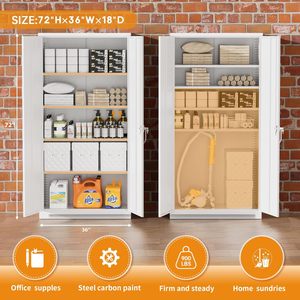 Armoire de rangement blanche en acier verrouillable, 2 portes, étagères réglables, serrure à clé, grand organisateur d'outils pour école, salon, sous-sol - Product Image 3