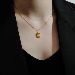 Collana 2024 in acciaio inox con zolletta di zucchero Cube di cioccolato con pendente quadrato in oro placcato in mattoni dove è la collana d'amore - Product Image 4