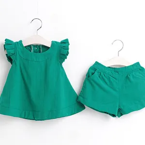 Roupas de bebê Define Menina Pétala Manga Top + Short Plissado 2 Pedaço Calções Conjunto de Roupas Da Menina Da Criança Crianças Roupa de Verão ocasional Diária