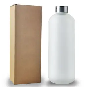 JM BPA Frosting libre reutilizable 1000ml estera mantener fresco botella de agua de vidrio de borosilicato personalizado con tapas