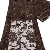 Tissu en dentelle 100 % polyester écologique entièrement pailleté, largeur 130 cm, style africain de luxe, vente en gros d'usine