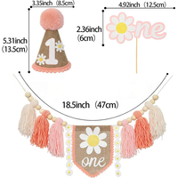 Ensemble de décoration de fête de 1er anniversaire sur le thème des marguerites roses pour les petites filles, comprend une bannière pour chaise haute, un chapeau d'anniversaire, un gâteau