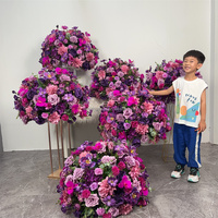 Grande composition florale artificielle de roses blanches et violettes, boule de fleurs pour centre de table de mariage, décoration de mariage