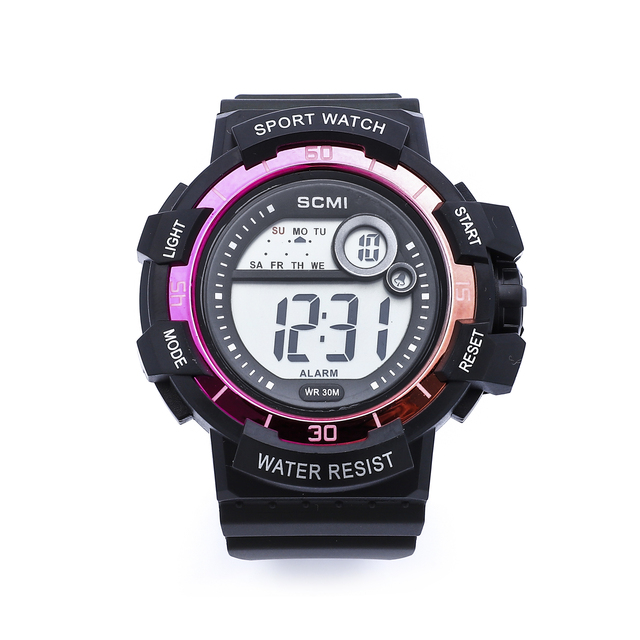Electroplated Circle Outdoor Electronic Watch Multi Functional Waterproof Watch Countdown Student Sports Watch