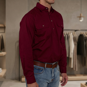 <b>Men's</b> Customized Color Long Sleeve Button Down <b>Shirt</b> with Chest Pockets Casual Wear Washed UPF 35 - Product Image 3
