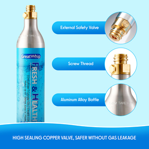 Bouteille de CO2 Greatwhip pour <span class=keywords><strong>Soda</strong></span>, homologuée CE, cylindre de CO2 non rechargeable pour appareil SodaStream, eau gazeuse CO2 - Product Image 3
