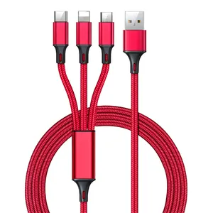 Çoklu veri kablosu şarj 2A tip C USB veri kablosu 3 In 1 mobil şarj USB yıldırım kablosu