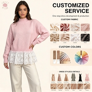 Trending Mock Neck <b>Oversized</b> Long Sleeve Pullover Lace Hem Stylish Women Top For Fall Winter Daily Outfit - Product Image 1