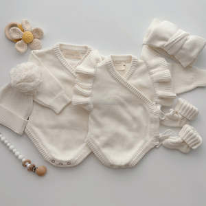Tutine Kimono a maglia sottile per bambino cravatta laterale body in maglia Fine 0-6 mesi tutine ricamate stivaletti cappello lavorato a maglia - Product Image 3