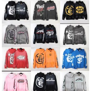 [Hell Series] Sweat à capuche décontracté en coton pour couples, style streetwear, effet délavé et vieilli, imprimé crâne, collection Autumn Fog - Product Image 2