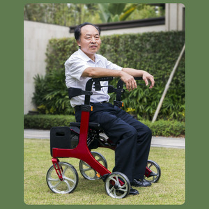 Lightweight Aluminium Frame Medical <strong>Rollator</strong> <strong>Walker</strong> with Seat and Backrest for Seniors for Outdoor Use - Product Image 5