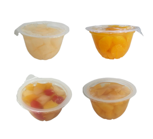 Canned fruit cocktail cups peach/pear dices in plastic fruit cup