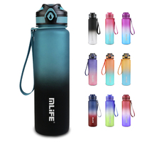 Bouteille d'eau de sport de motivation en Tritan givré Ombre personnalisée en plastique droit portable 1000ml sans BPA avec marqueur de temps