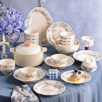 Set Peralatan Makan Keramik Gaya Prancis Vintage Segar Lucu, Aman untuk Microwave, Motif Tanaman, Bentuk Unik, Perlengkapan Rumah Tangga, Gaya Baru 2025